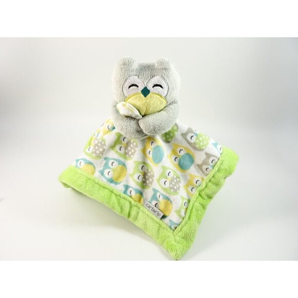 Carter's Owl Lovey Baby Security Blanket Green Yellow Unisex - Picture 3 of 9